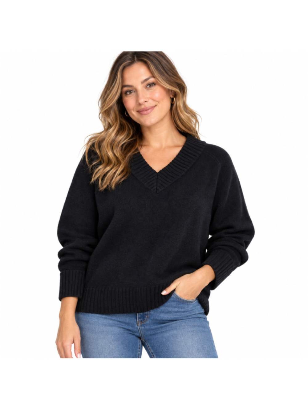 Women's Plus Size A New Day Cashmere Like V Neck Sweater–Black–Size 2X–NWT